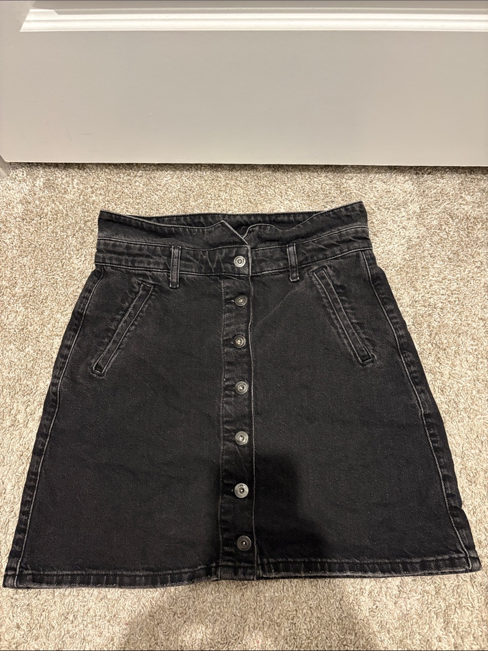Anthropologie Black Button-Front A-Line Denim Skirt